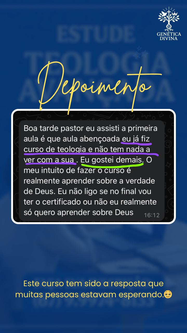 Depoimento de aluno do curso de teologia online Genética Divina
