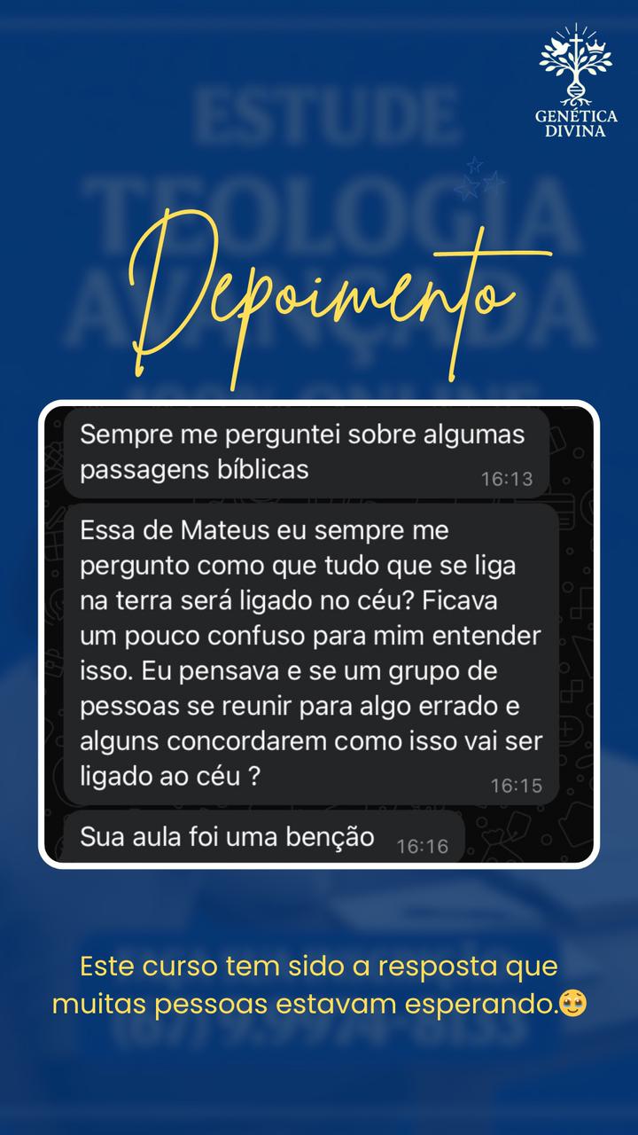 Depoimento de aluno do curso de teologia online Genética Divina